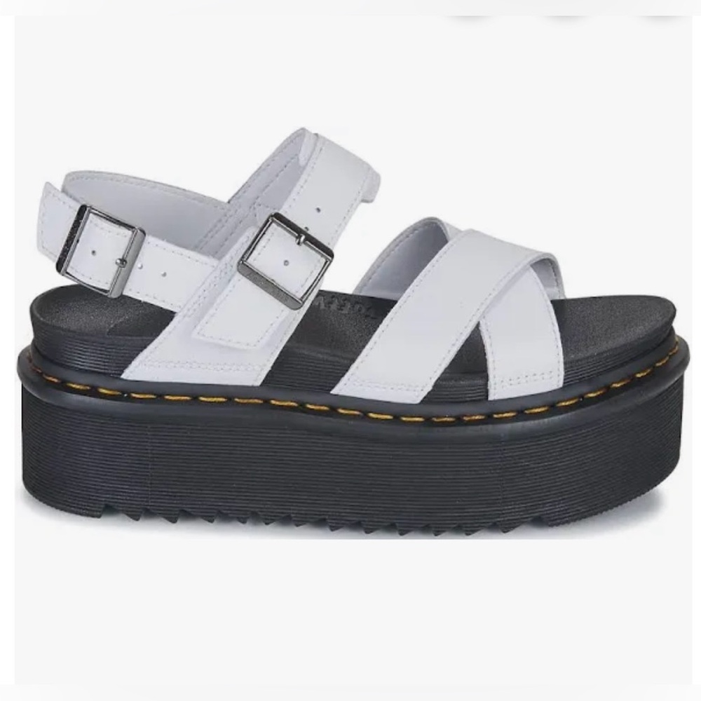Dr. Marten White Leather Platform Sandals with Buckle